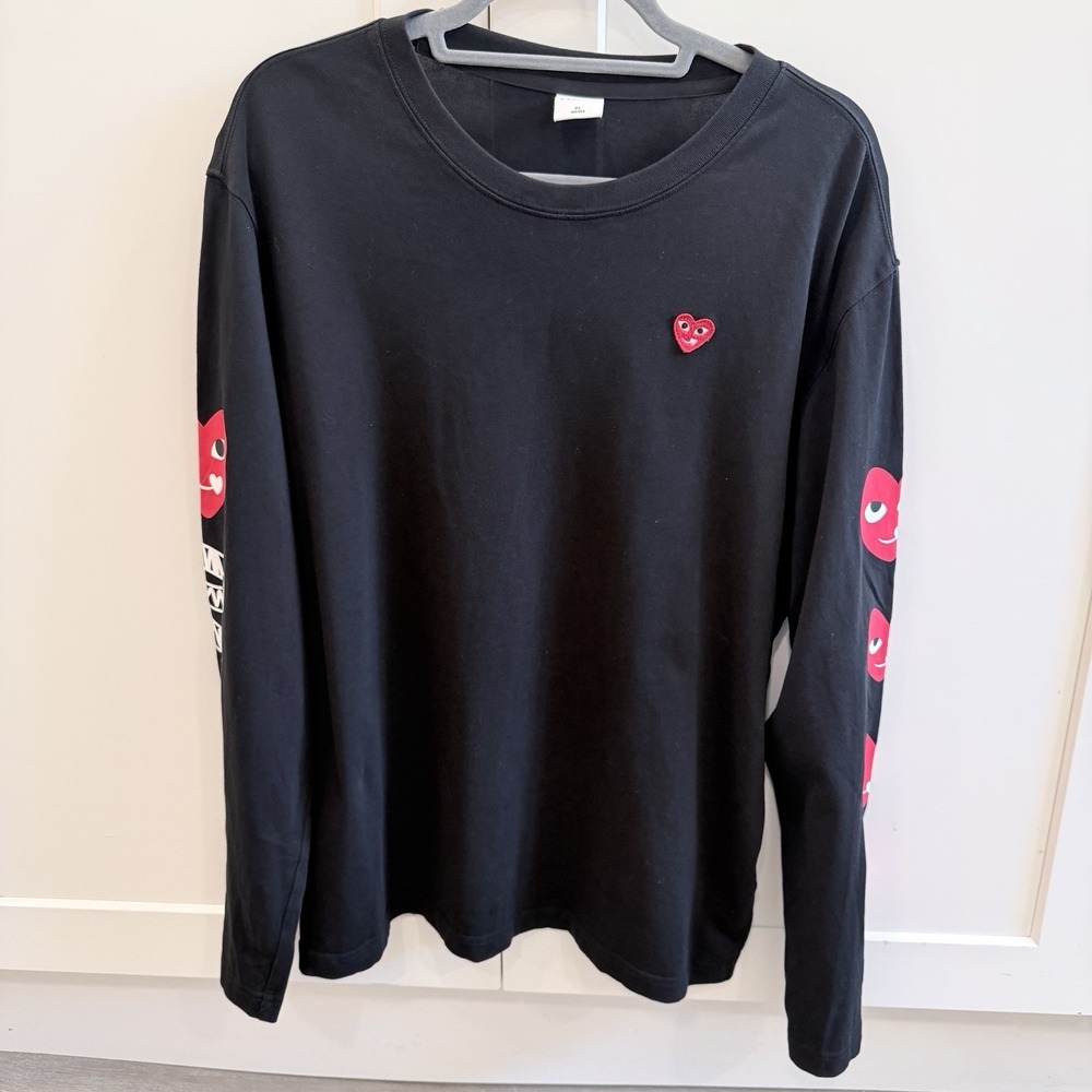 Comme des Garçons PLAY Black Long Sleeve Heart Logo T-Shirt XL Cotton Japan